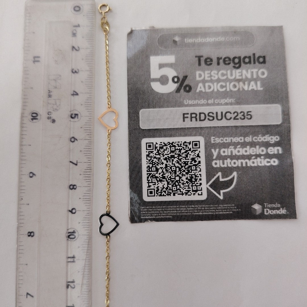 PULSERA ESPECIAL CON CORAZONES CONBINADOS 14K 18 CM 1.7 GR (NUEVO)