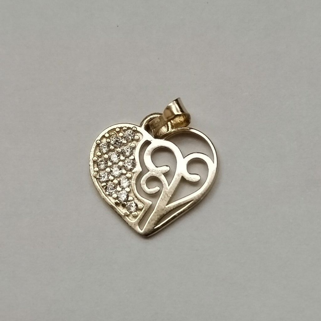 DIJE TEJIDO CORAZON CON CIRCONIAS Y ARBOL DE LA VIDA 14K 0.8 GR (NUEVO)