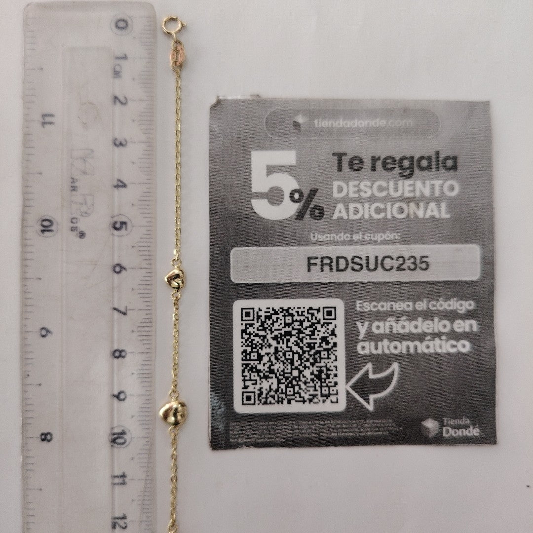 PULSERA TEJIDO ESPECIAL CON CORAZONES 14K 18 CM 1.7 GR (NUEVO)