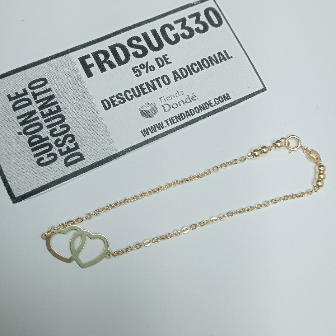 PULSERA TEJIDO ESPECIAL C CORAZONES 14K 18 CM 1.7 GR (NUEVO)