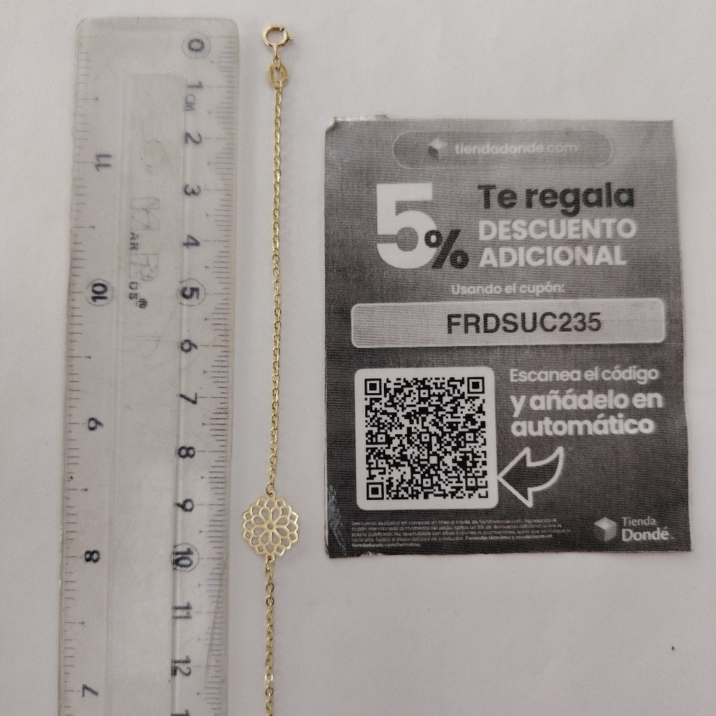 PULSERA TEJIDO ESPECIAL CON MANDALA 14K 18 CM 1.3 GR (NUEVO)