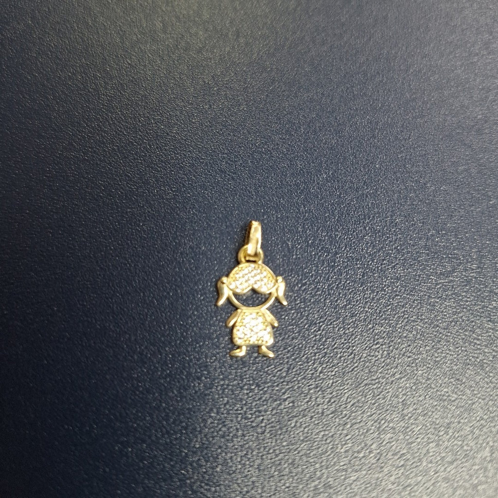 DIJE TEJIDO NIÑA CON CIRCONIAS 14K 0.8 GR (NUEVO)