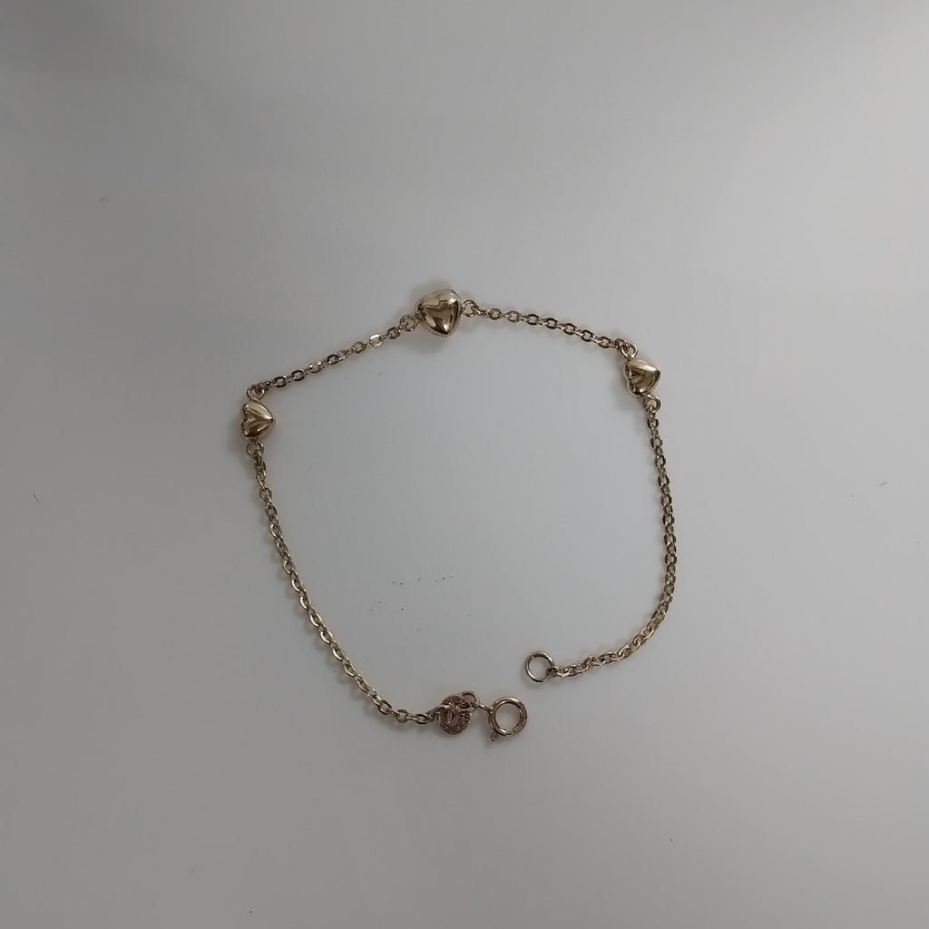PULSERA TEJIDO ESPECIAL CON CORAZONES 14K 18 CM 1.6 GR (NUEVO)