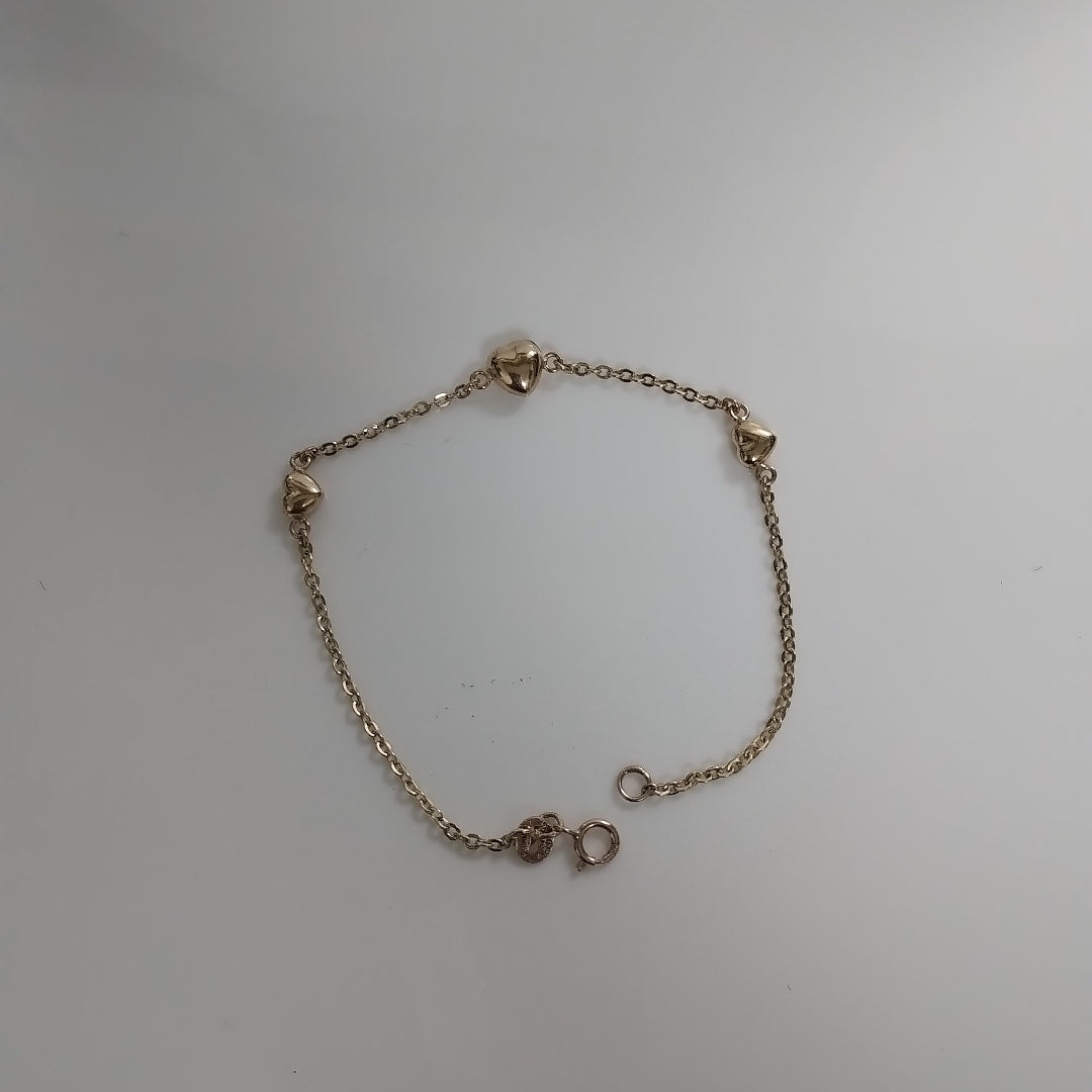 PULSERA TEJIDO ESPECIAL CON CORAZONES 14K 18 CM 1.6 GR (NUEVO)
