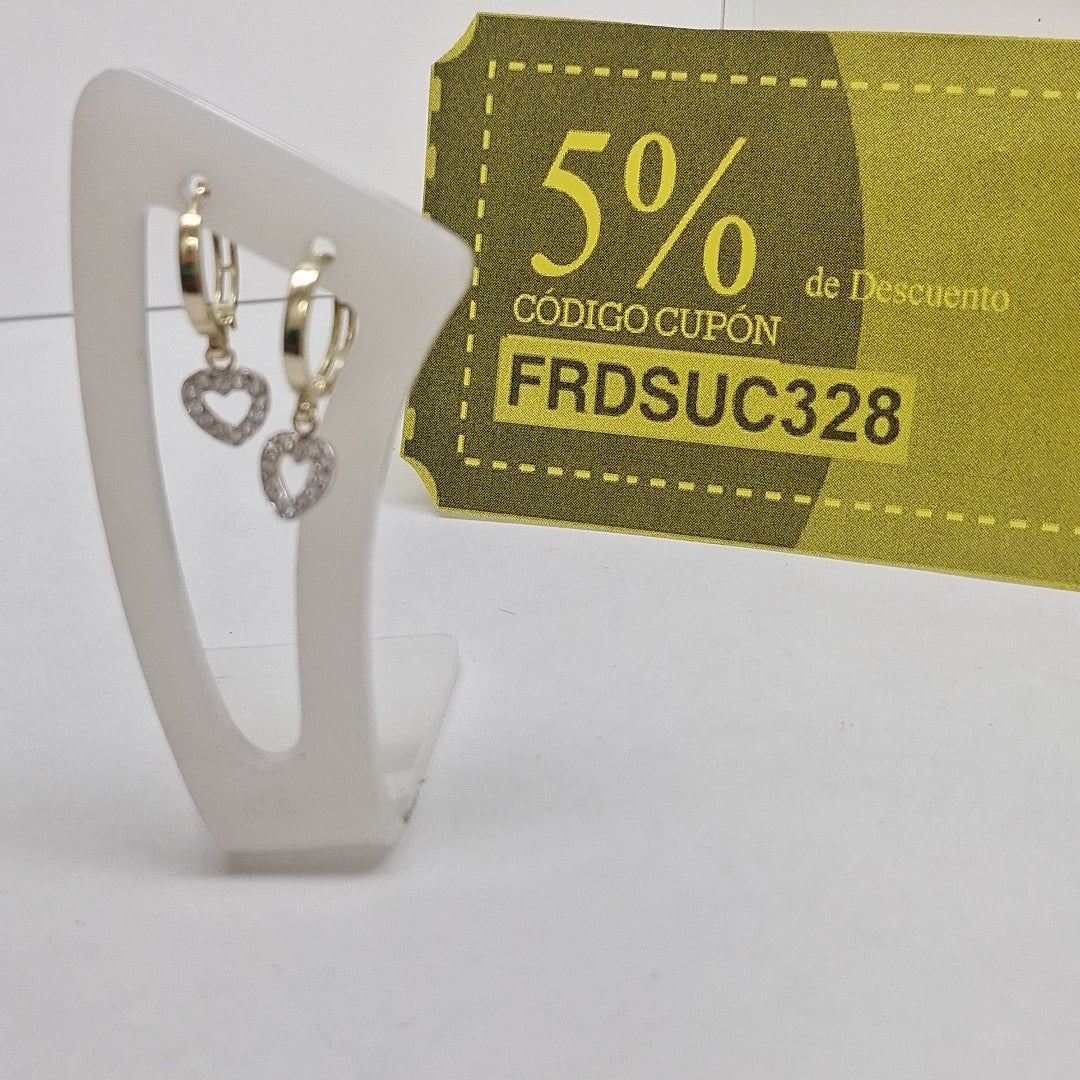 ARETES HUGGIES CON DIJE CORAZON Y CIRCONIAS 14K 2.2 GR (NUEVO)