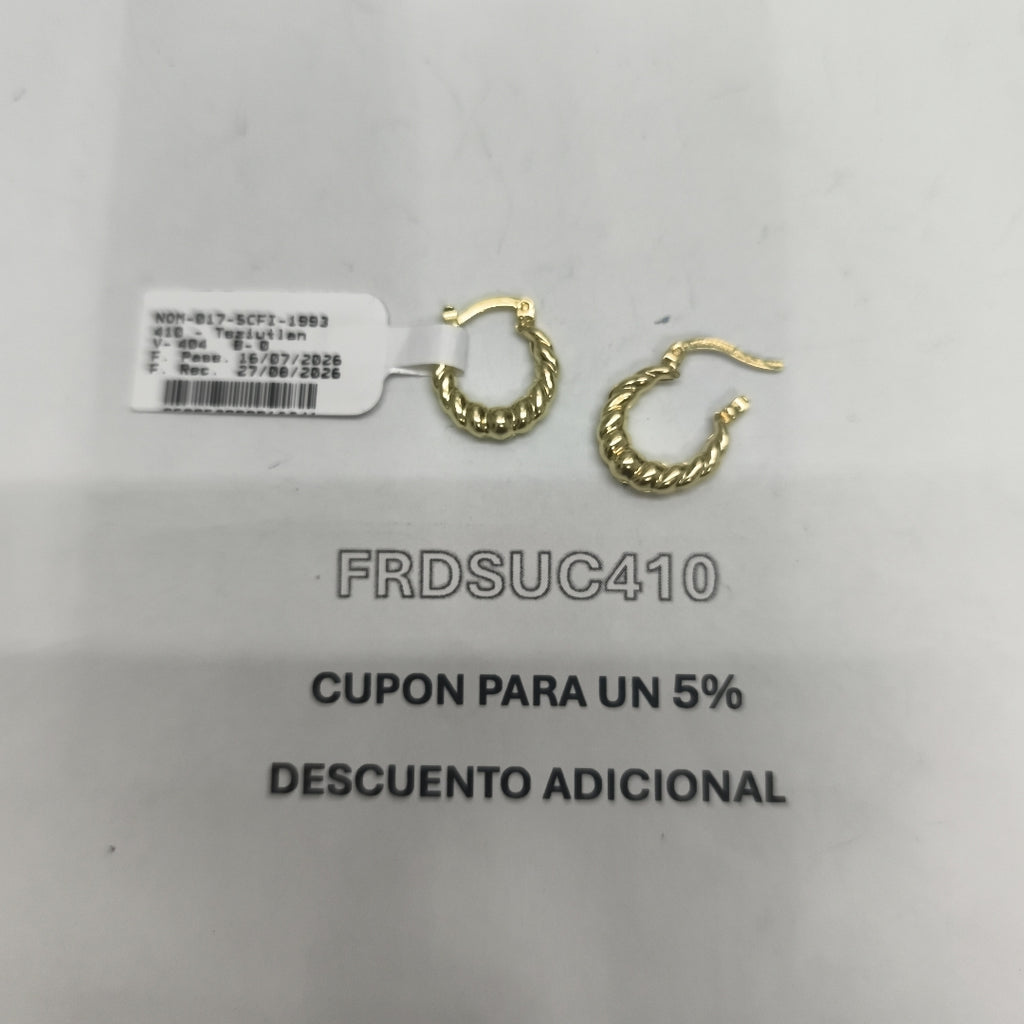 ARETES ARRACADAS TZL HUECAS 14K 1.5 GR (NUEVO)