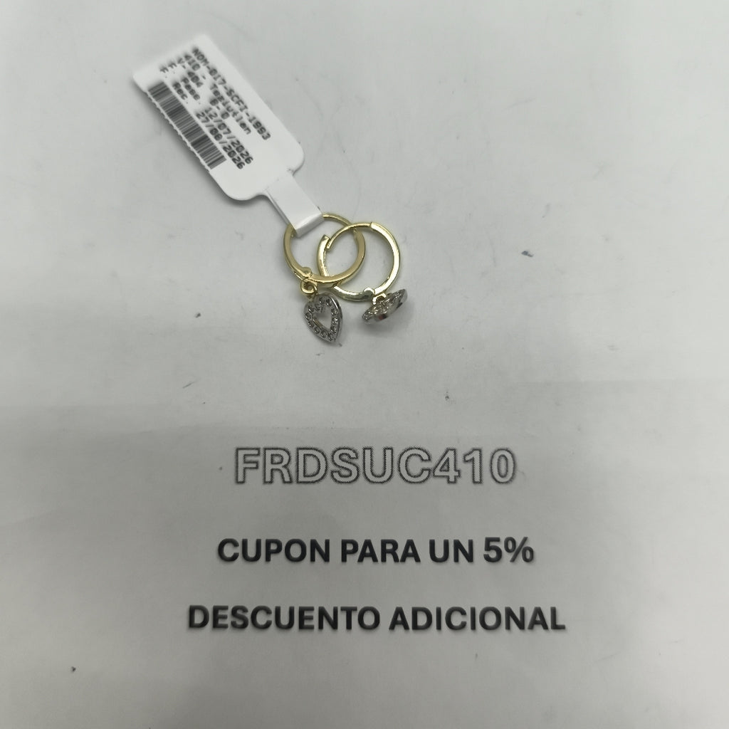 ARETES HUGGIES CON DIJE CORAZON Y CIRCONIAS 14K 2.2 GR (NUEVO)