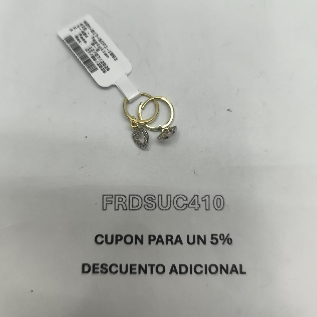 ARETES HUGGIES CON DIJE CORAZON Y CIRCONIAS 14K 2.2 GR (NUEVO)
