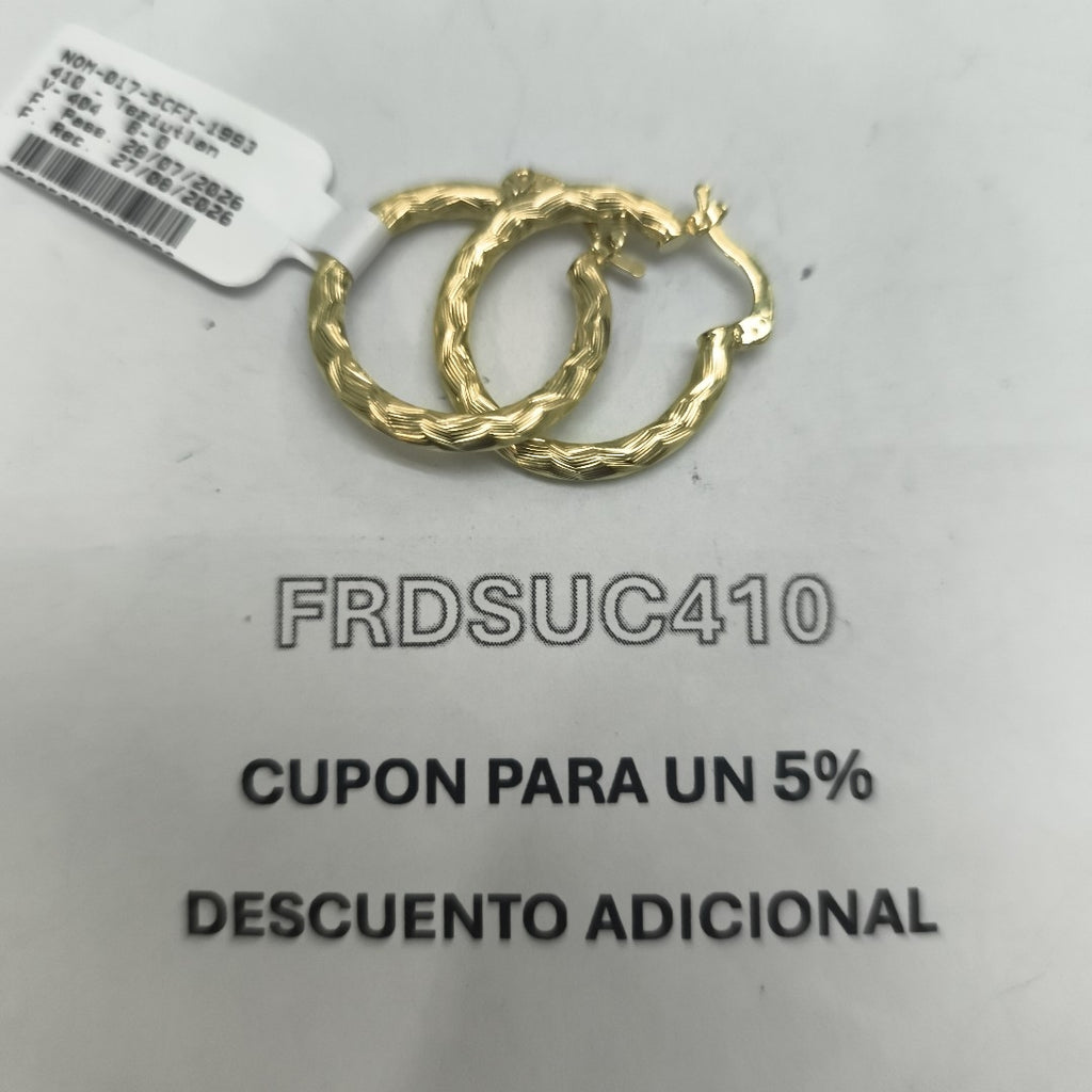 ARETES TEJIDO ARRACADA LABRADA 14K 2.7 GR (NUEVO)