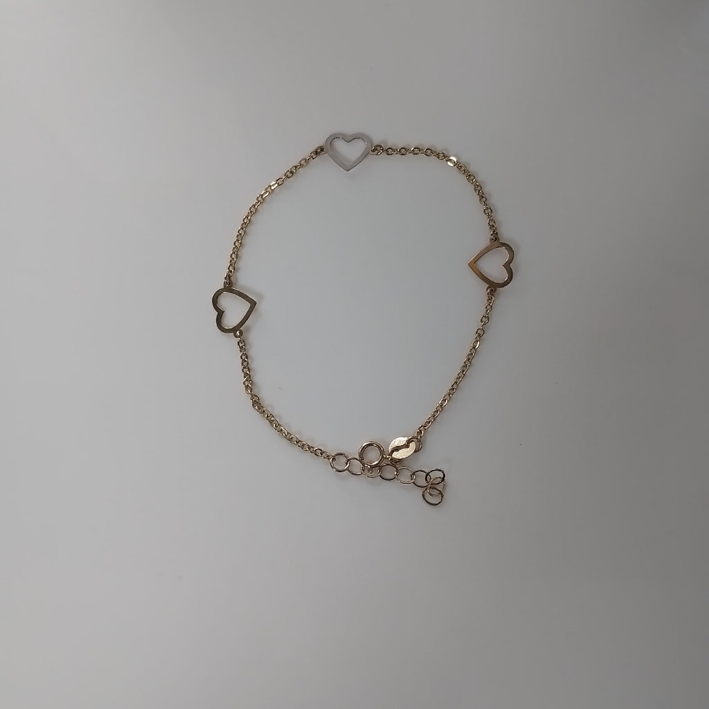 PULSERA ESPECIAL CON CORAZONES CONBINADOS 14K 18 CM 1.6 GR (NUEVO)