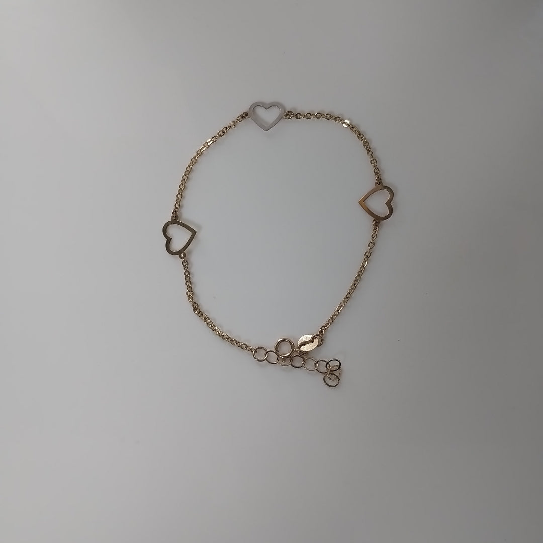 PULSERA ESPECIAL CON CORAZONES CONBINADOS 14K 18 CM 1.6 GR (NUEVO)