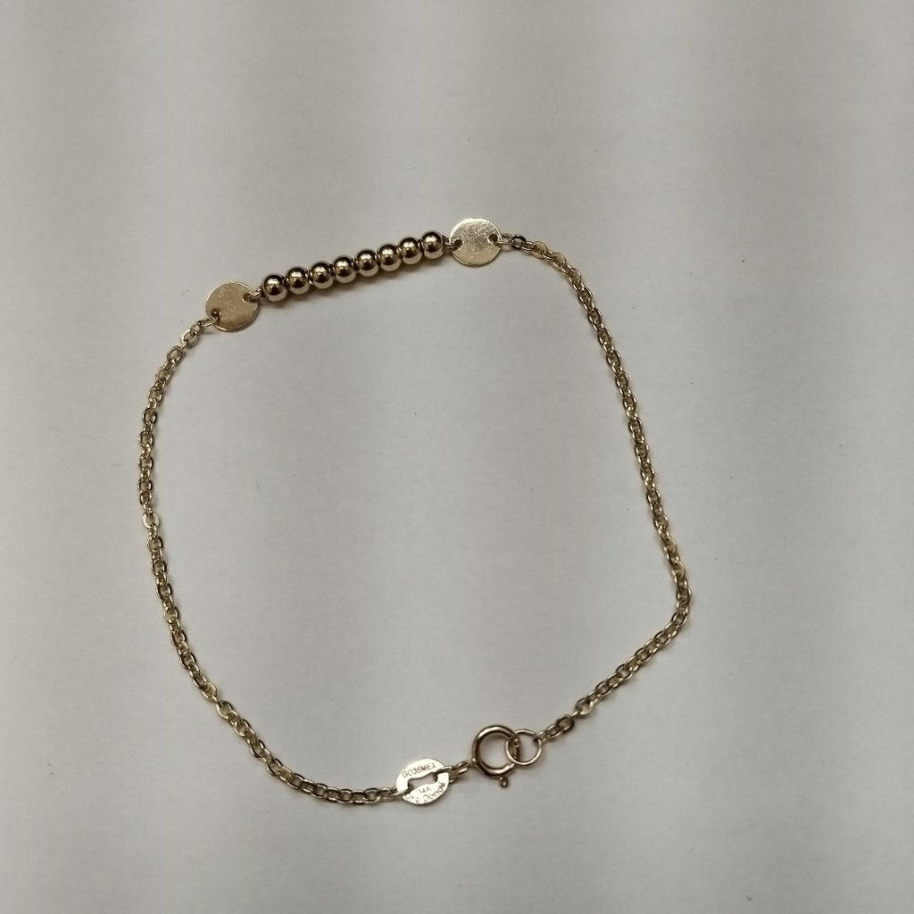 PULSERA TEJIDO ESPECIAL CON BOLITAS 14K 18 CM 1.8 GR (NUEVO)
