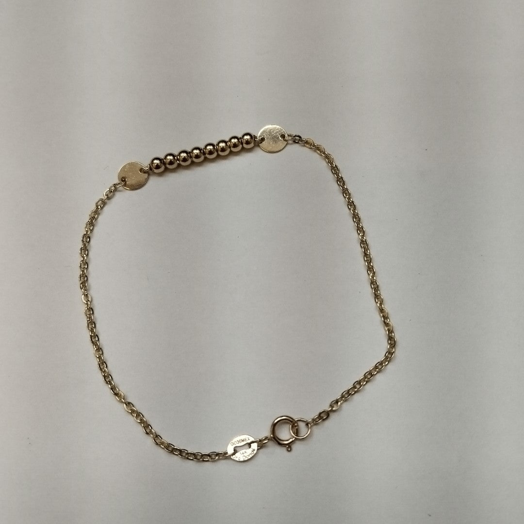 PULSERA TEJIDO ESPECIAL CON BOLITAS 14K 18 CM 1.8 GR (NUEVO)
