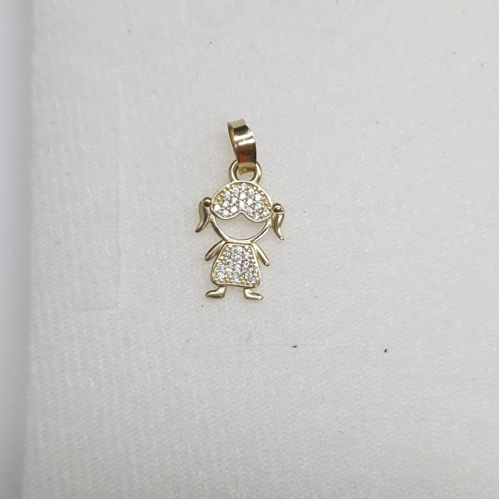DIJE TEJIDO NIÑA CON CIRCONIAS 14K 0.9 GR (NUEVO)