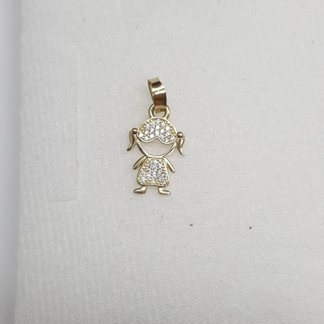 DIJE TEJIDO NIÑA CON CIRCONIAS 14K 0.9 GR (NUEVO)