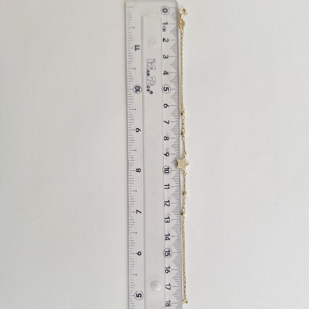 PULSERA ESPECIAL CON ESTRELLA Y CIRCONIAS 14K 18 CM 1.5 GR (NUEVO)