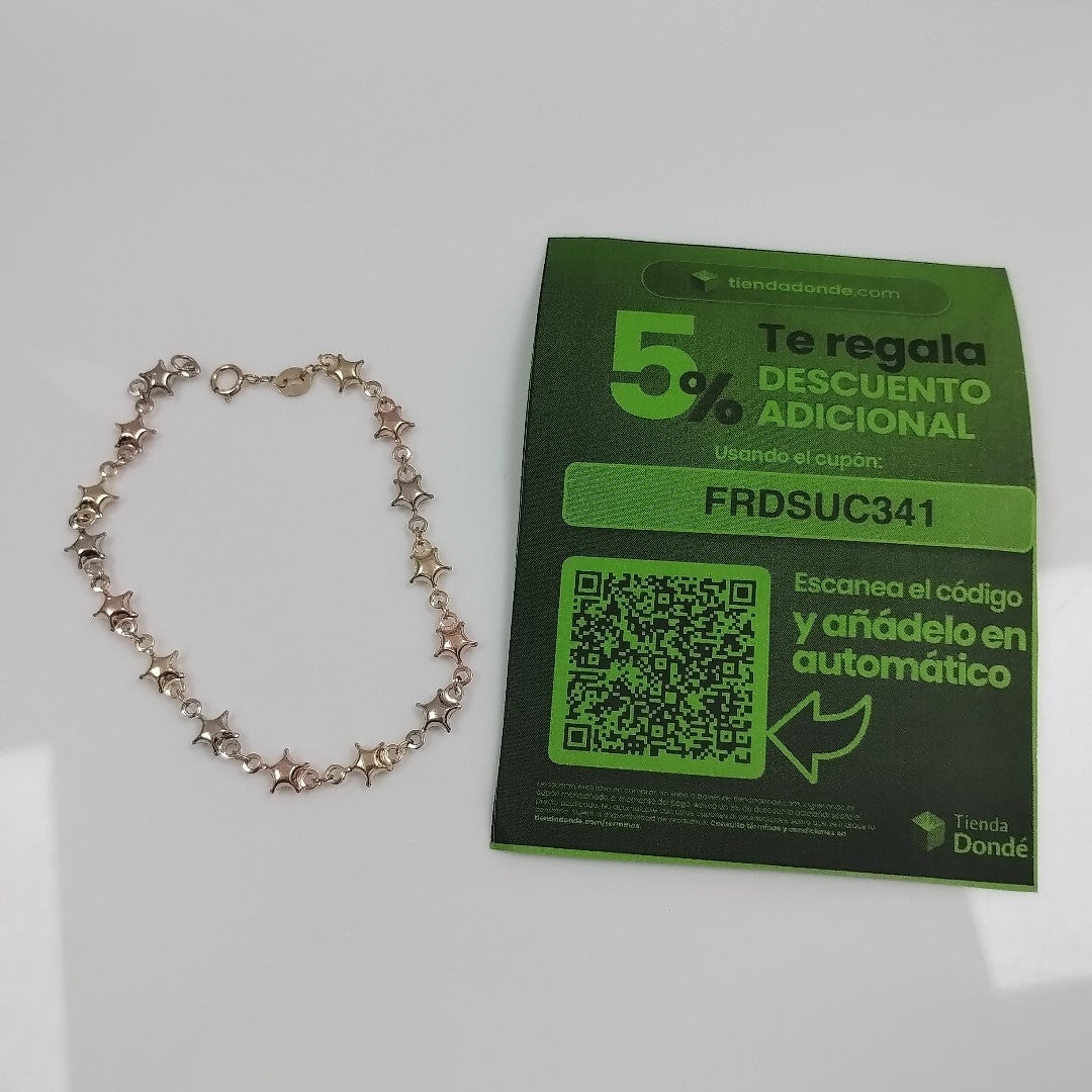 PULSERA TEJIDO ESPECIAL ESTRELLAS COMBINADAS 14K 18 CM 2.3 GR (NUEVO)