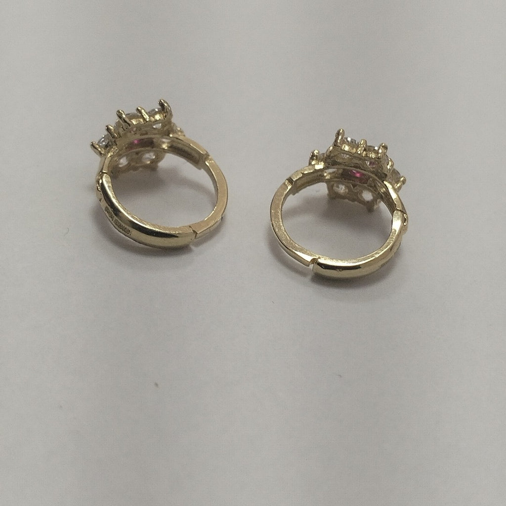 ARETES HUGGIES CON CIRCONIAS Y PIEDRA DE COLOR 14K 1.8 GR (NUEVO)