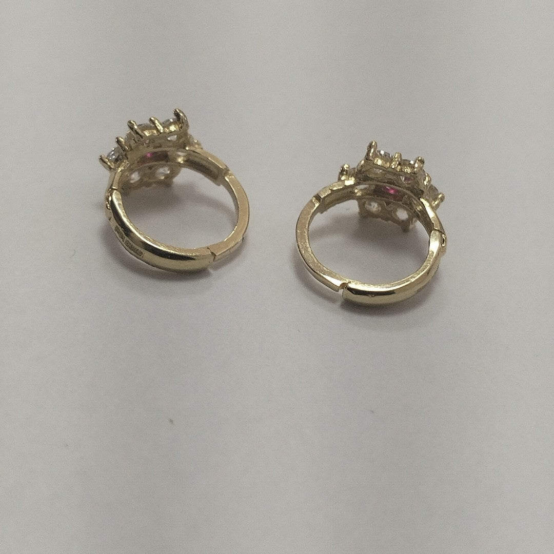 ARETES HUGGIES CON CIRCONIAS Y PIEDRA DE COLOR 14K 1.8 GR (NUEVO)