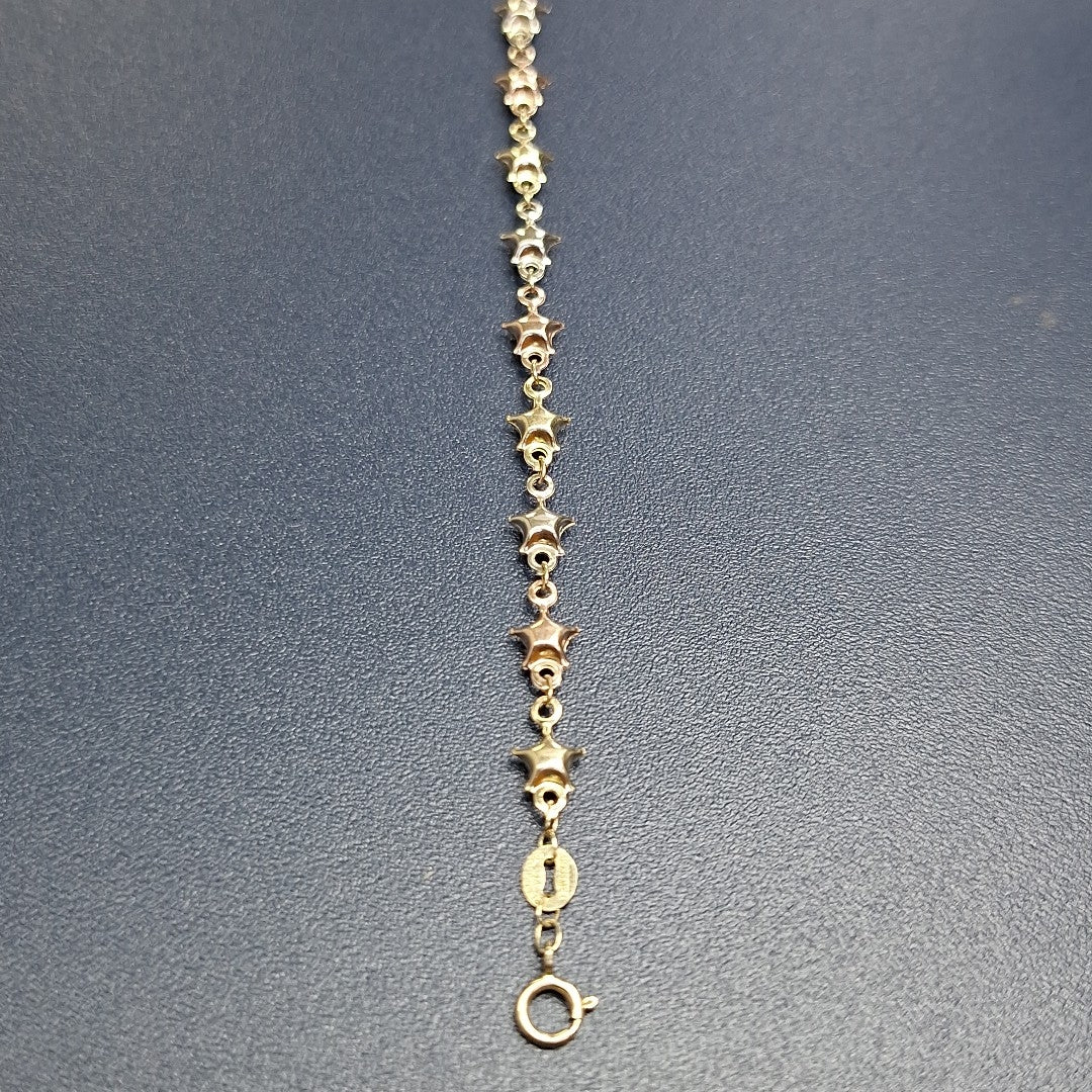 PULSERA TEJIDO ESPECIAL ESTRELLAS COMBINADAS 14K 18 CM 2.3 GR (NUEVO)