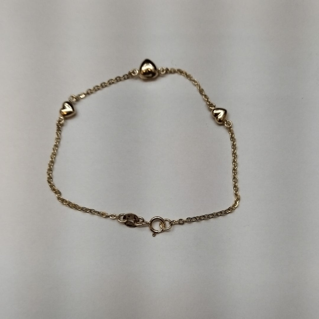 PULSERA TEJIDO ESPECIAL CON CORAZONES 14K 18 CM 1.7 GR (NUEVO)