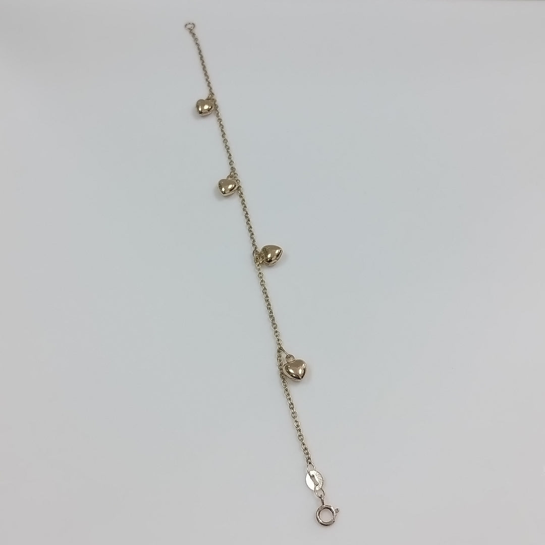 PULSERA ESP CON FIG CORAZONES 14K 18 CM 1.8 GR (NUEVO)