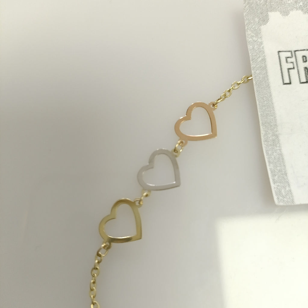 PULSERA ESPECIAL CON CORAZONES 14K 18 CM 1.4 GR (NUEVO)
