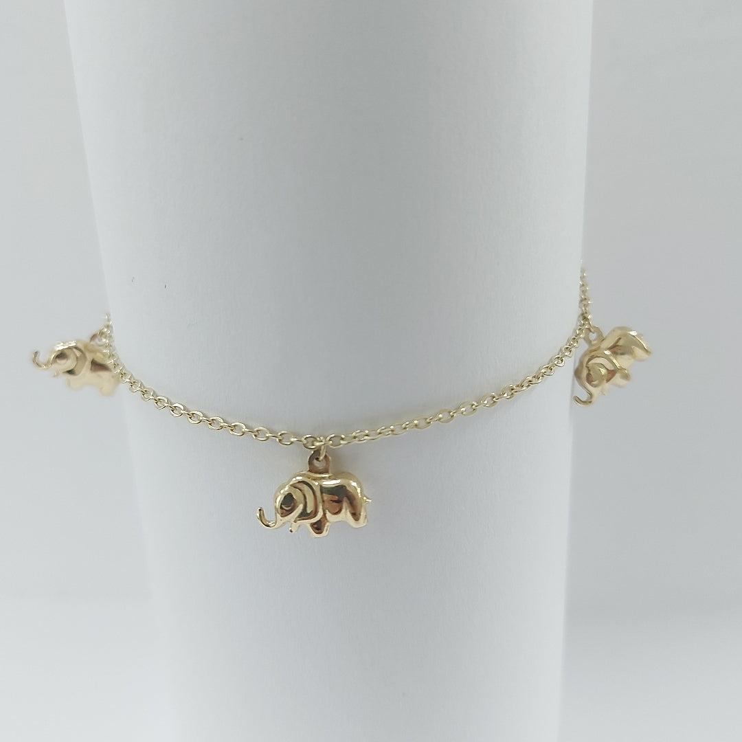 PULSERA ESPECIAL CON DIJES ELEFANTES 10K 18 CM 2.2 GR (NUEVO)