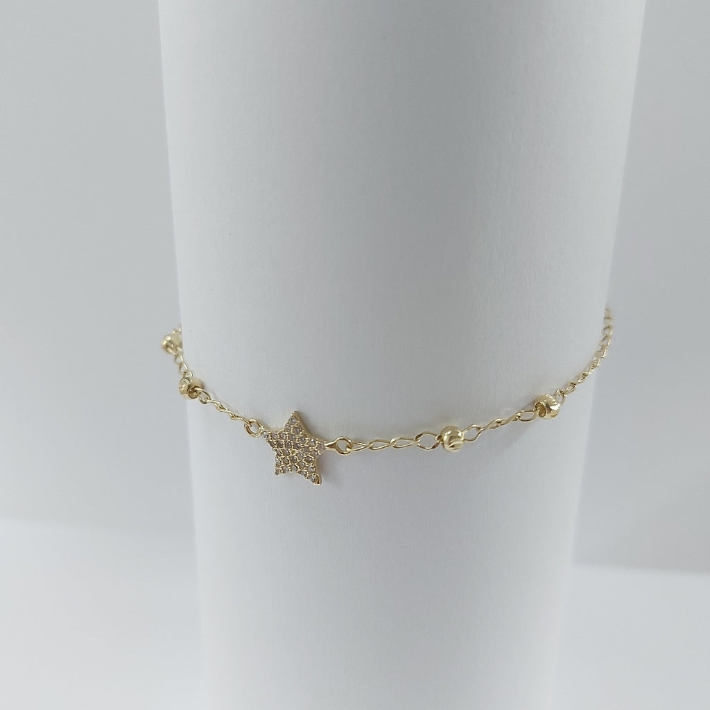 PULSERA ESPECIAL CON ESTRELLA Y CIRCONIAS 14K 18 CM 1.4 GR (NUEVO)