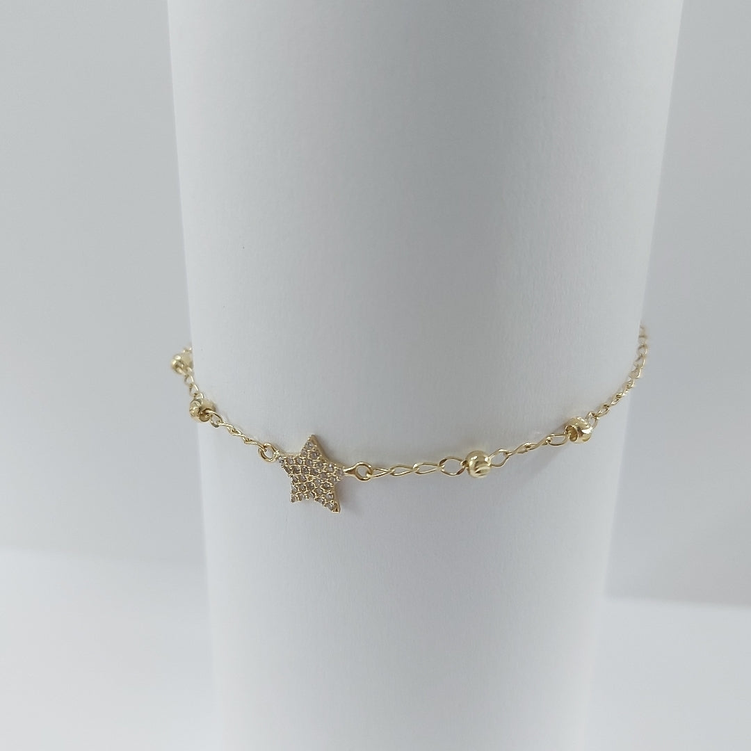 PULSERA ESPECIAL CON ESTRELLA Y CIRCONIAS 14K 18 CM 1.4 GR (NUEVO)