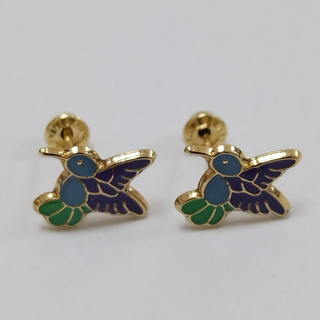 BROQUELES BROQUEL FIG COLIBRI ESMALTE AZUL 14K 0.2138 GR (NUEVO)
