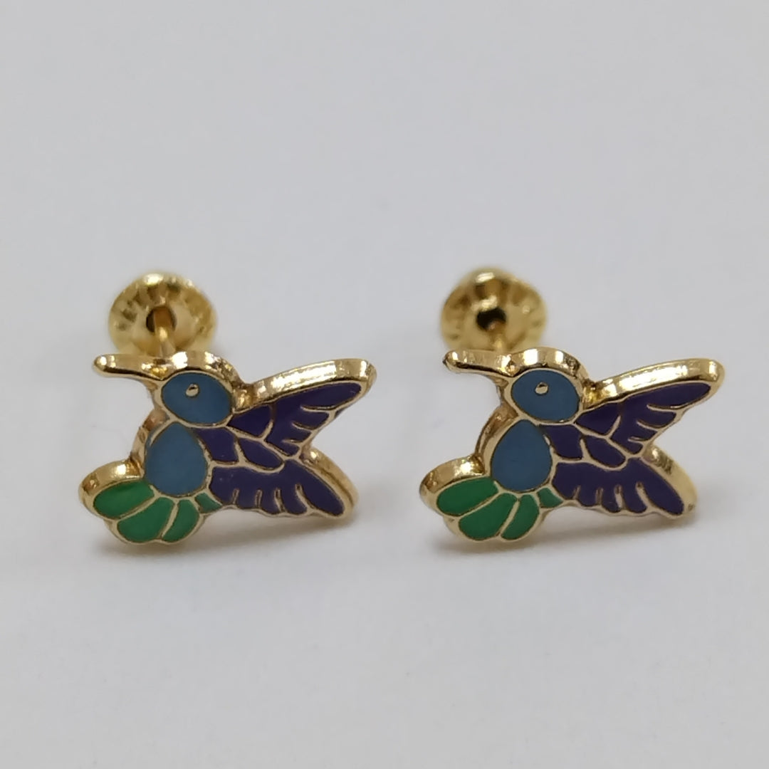 BROQUELES BROQUEL FIG COLIBRI ESMALTE AZUL 14K 0.2138 GR (NUEVO)