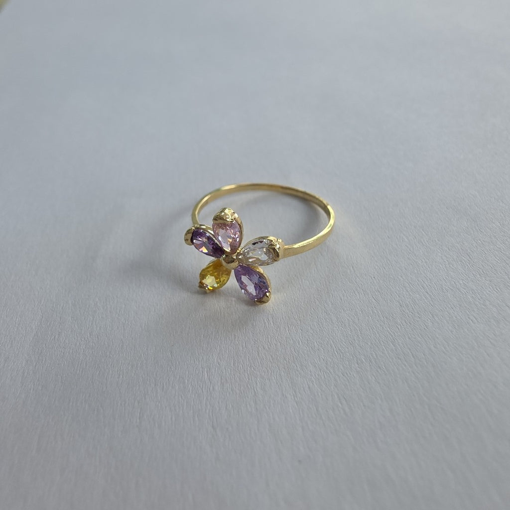 ANILLOS FLOR CON PIEDRAS DE COLOR 14K TALLA 7 1.4 GR (NUEVO)