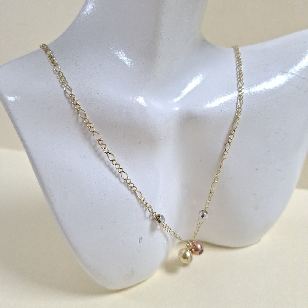CADENA GARGANTILLA 3X1 CON ESFERAS COMBINADAS 14K 45 CM 3 GR (NUEVO)
