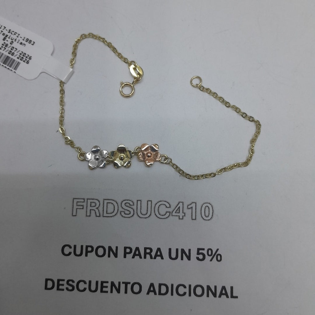 PULSERA TEJIDO ESPECIAL FIG FLORES 14K 18 CM 2.1 GR (NUEVO)