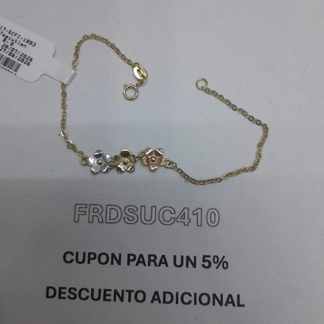 PULSERA TEJIDO ESPECIAL FIG FLORES 14K 18 CM 2.1 GR (NUEVO)