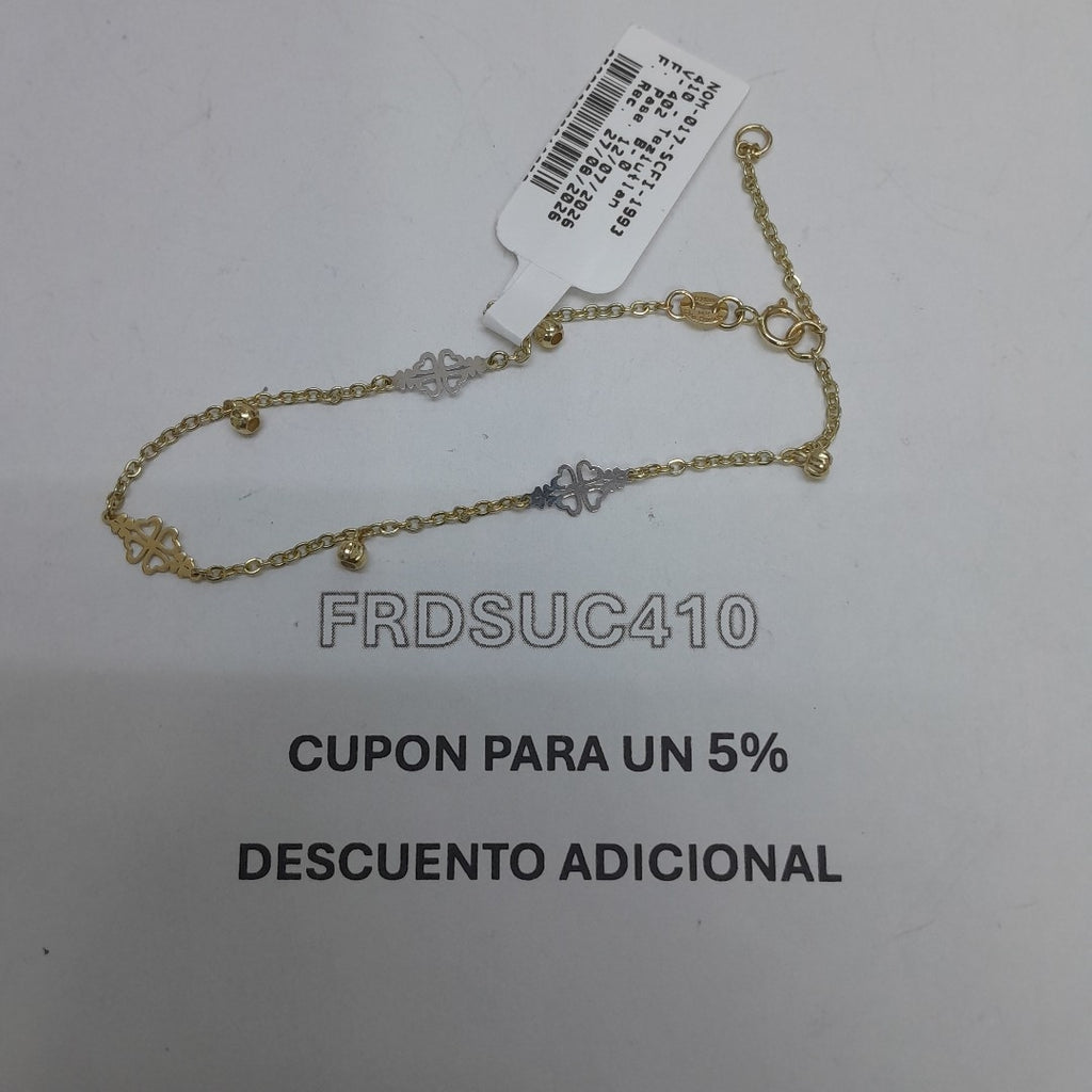PULSERA ESPECIAL CON TREBOL 14K 18 CM 1.8 GR (NUEVO)