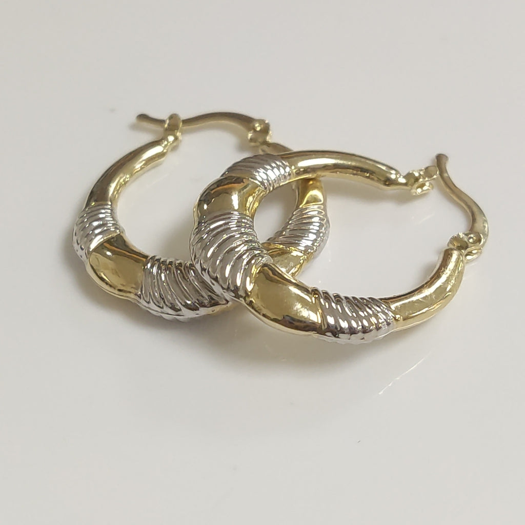 ARETES ARRACADAS HUECAS COMBINADAS 14K 2.5 GR (NUEVO)