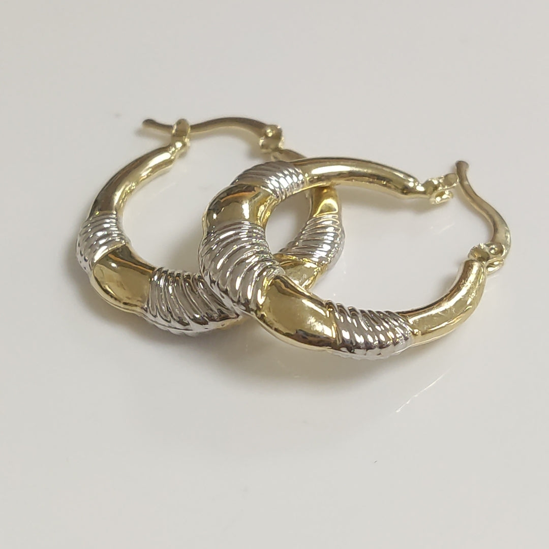 ARETES ARRACADAS HUECAS COMBINADAS 14K 2.5 GR (NUEVO)