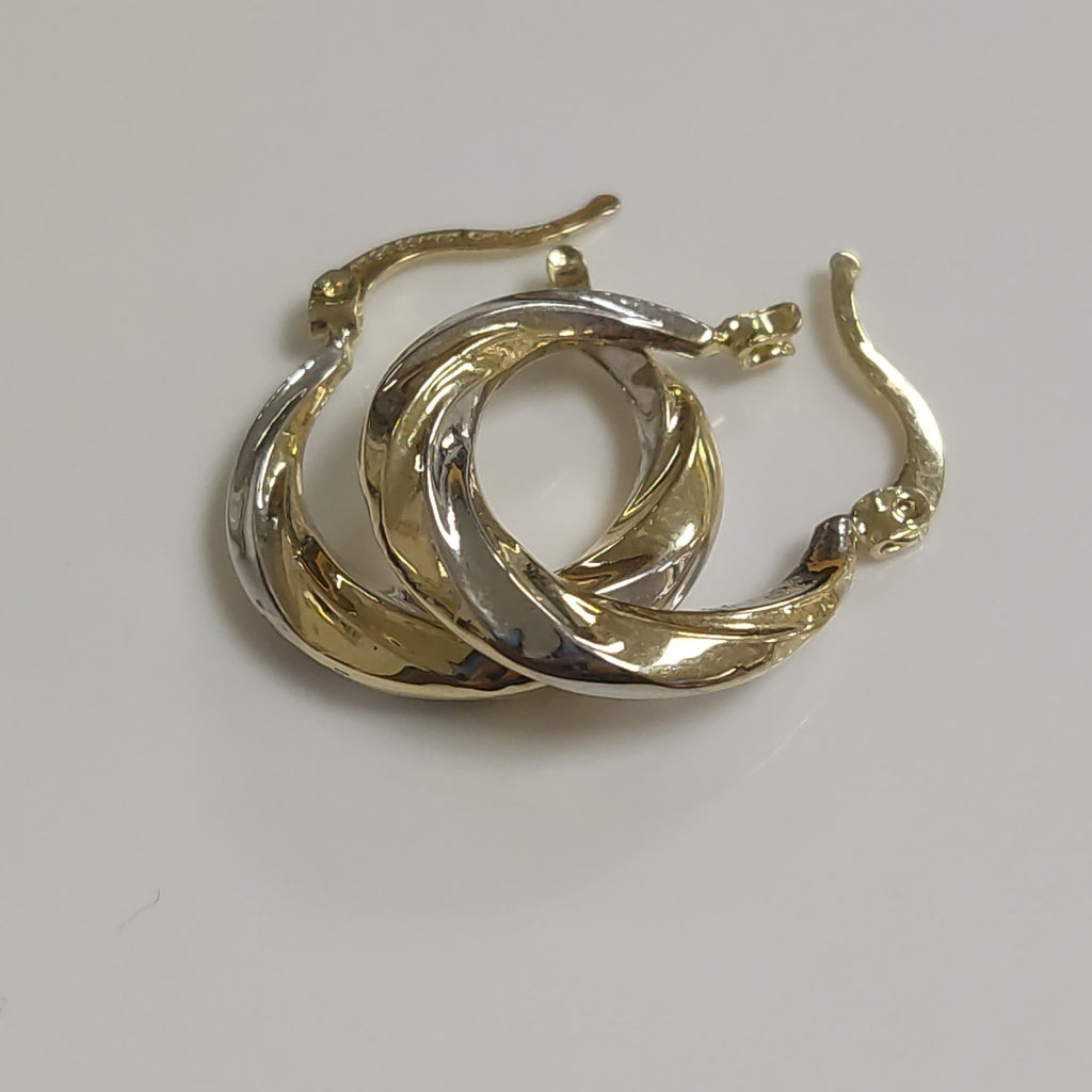 ARETES TEJIDO ARRACADA TRENZADA COMBINADA 14K 1.8 GR (NUEVO)