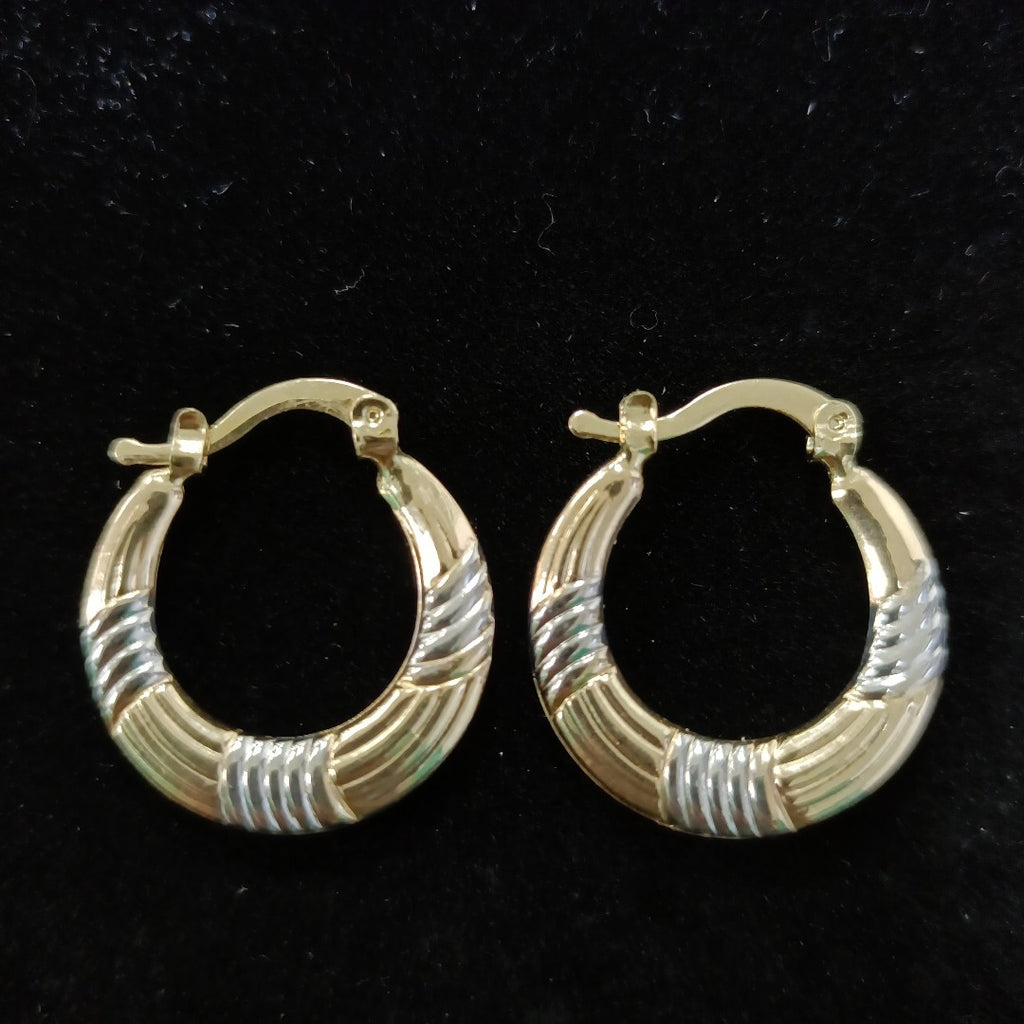 ARETES TEJIDO ARRACADAS COMBINADAS HUECAS 14K 1.9 GR (NUEVO)