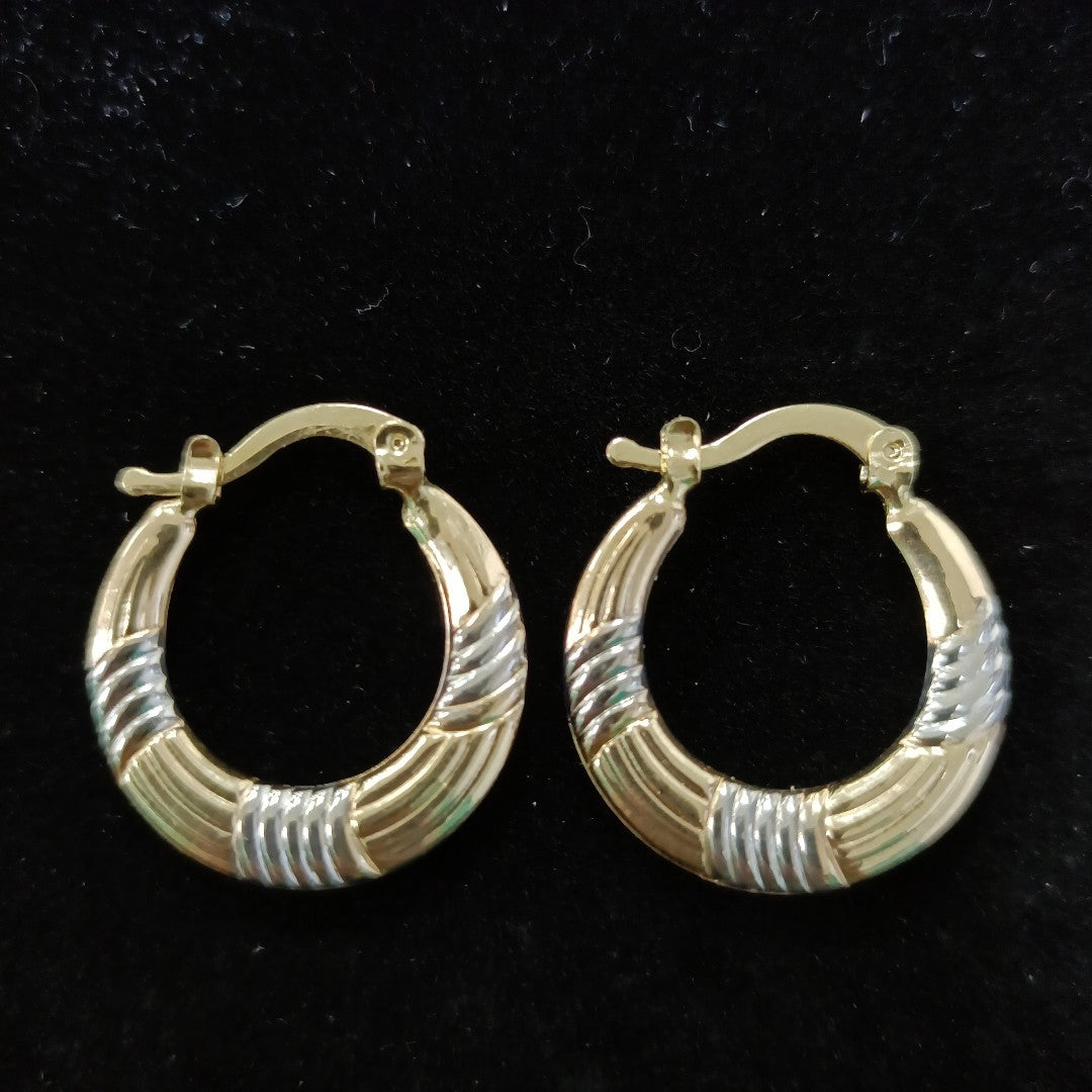 ARETES TEJIDO ARRACADAS COMBINADAS HUECAS 14K 1.9 GR (NUEVO)