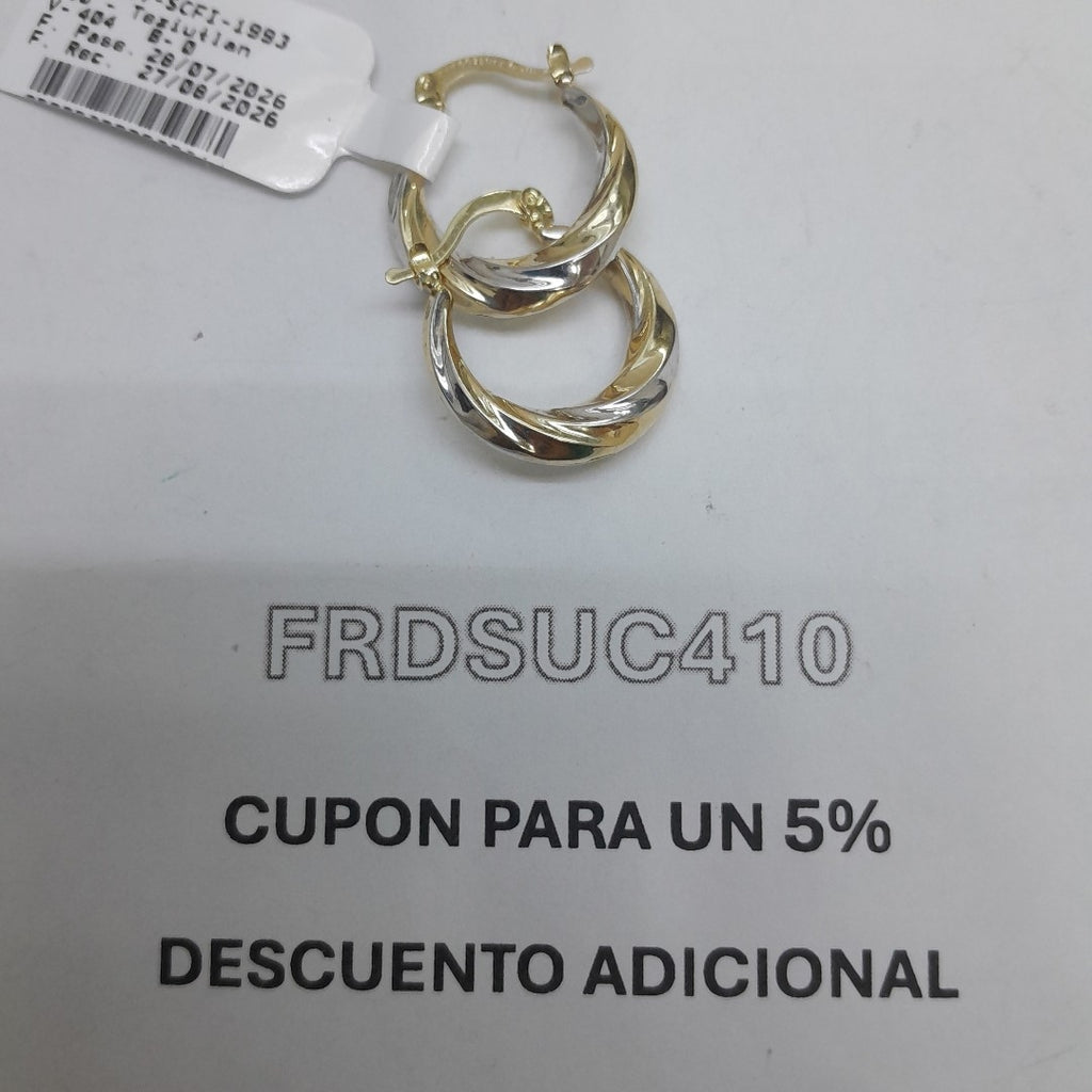 ARETES TEJIDO ARRACADA TRENZADA COMBINADA 14K 1.8 GR (NUEVO)