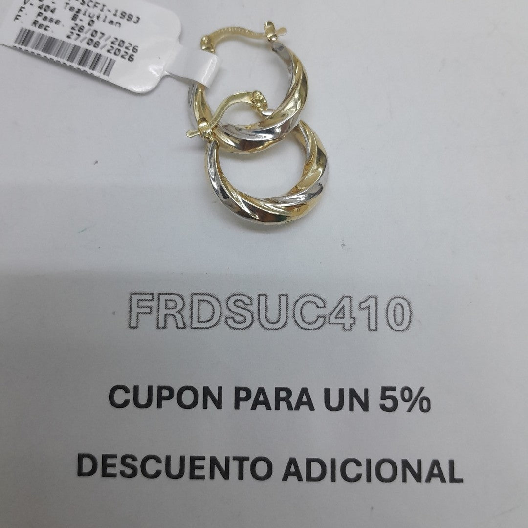 ARETES TEJIDO ARRACADA TRENZADA COMBINADA 14K 1.8 GR (NUEVO)
