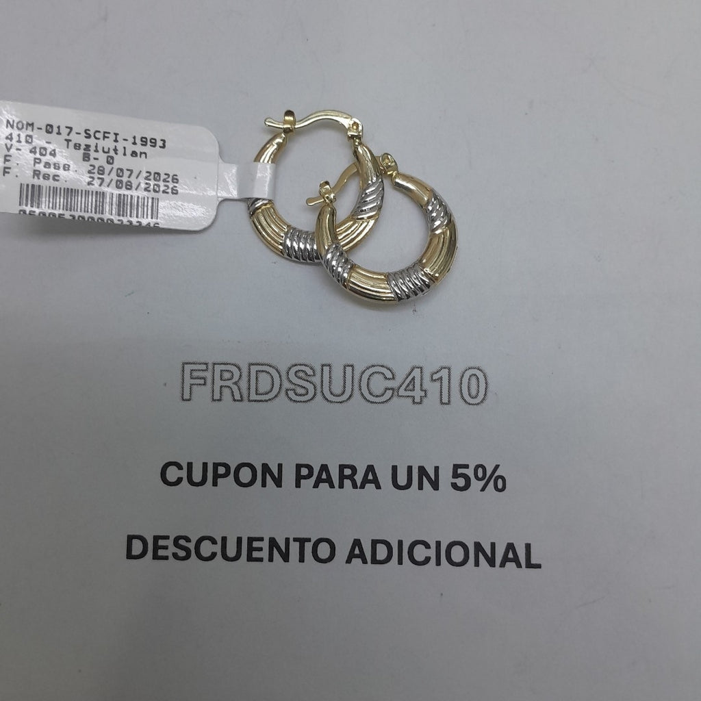 ARETES TEJIDO ARRACADAS COMBINADAS HUECAS 14K 1.9 GR (NUEVO)