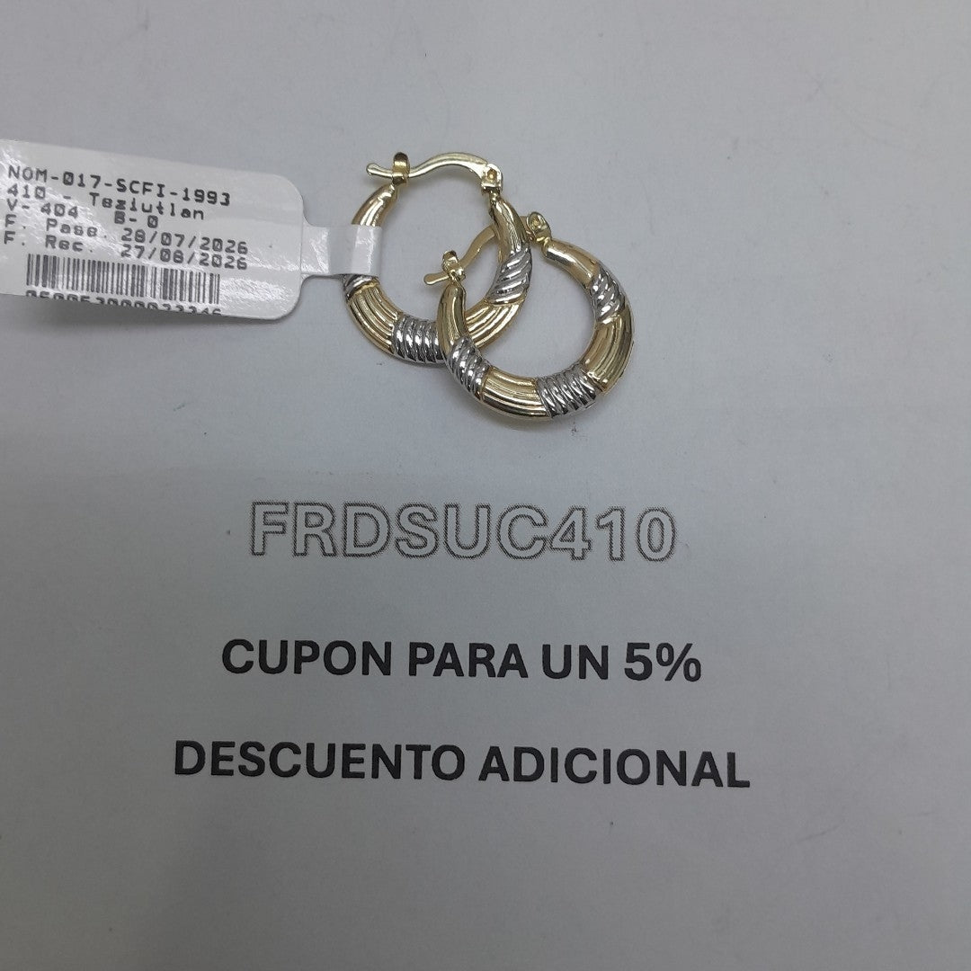 ARETES TEJIDO ARRACADAS COMBINADAS HUECAS 14K 1.9 GR (NUEVO)
