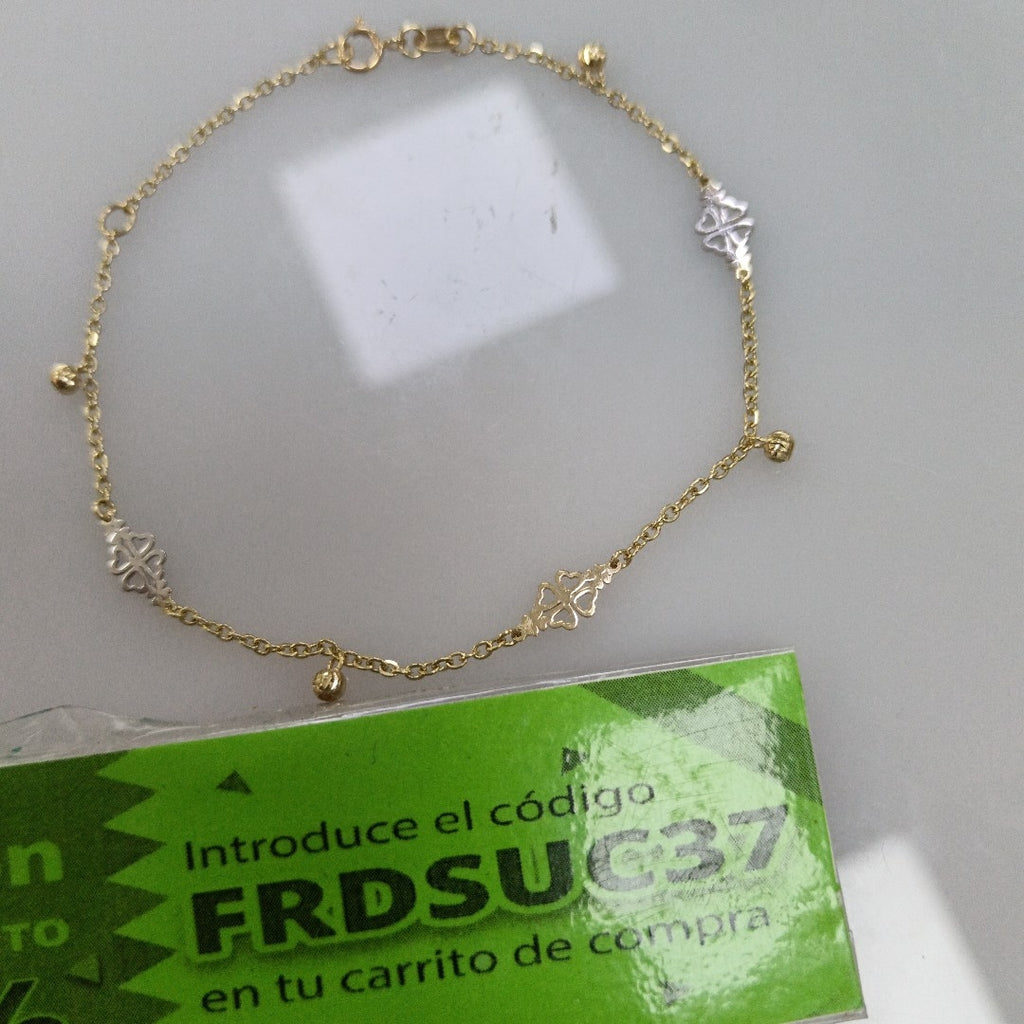 PULSERA ESPECIAL CON TREBOL 14K 18 CM 1.9 GR (NUEVO)