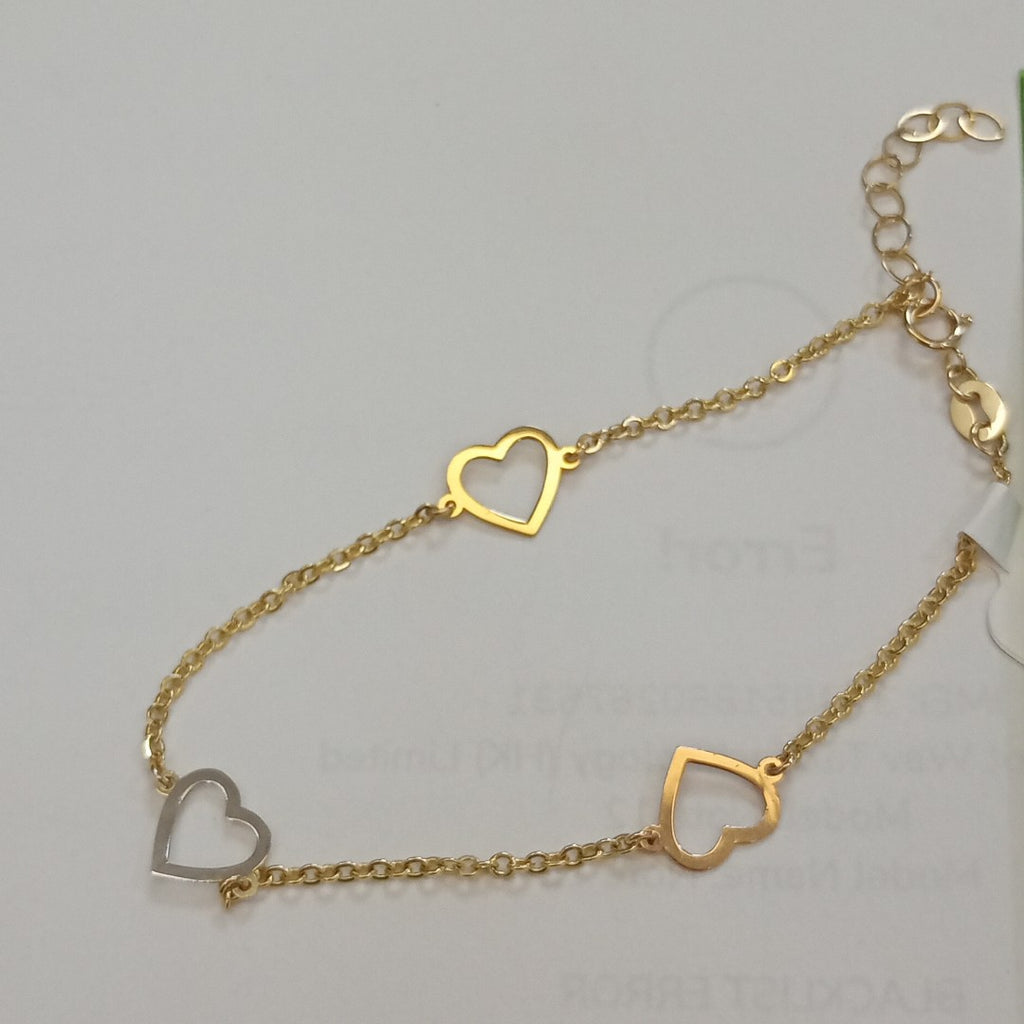 PULSERA ESPECIAL CON CORAZONES CONBINADOS 14K 18 CM 1.6 GR (NUEVO)
