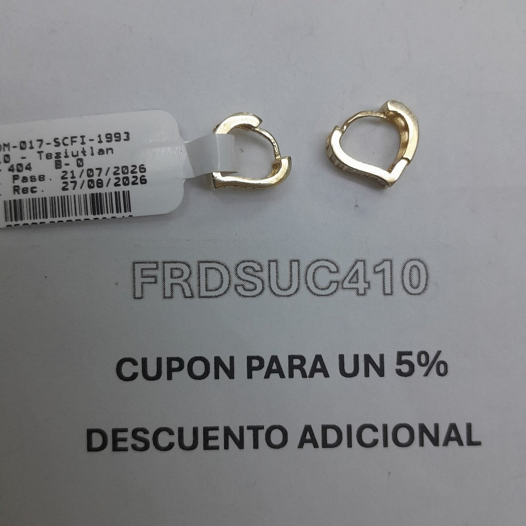 ARETES ARRACADAS CORAZON C CIRCONIAS 14K 2.2 GR (NUEVO)