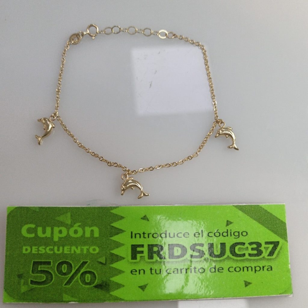 PULSERA ESPECIAL CON DIJES DELFINES 10K 18 CM 2 GR (NUEVO)